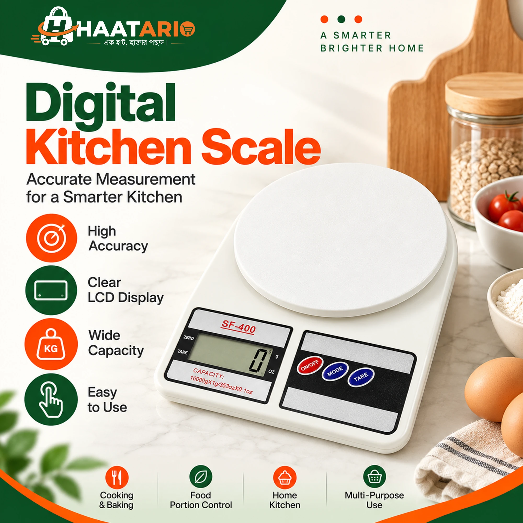 SF-400 Digital Kitchen Scale | 10kg Electronic Food Weight Scale with Tare Function - Image 2