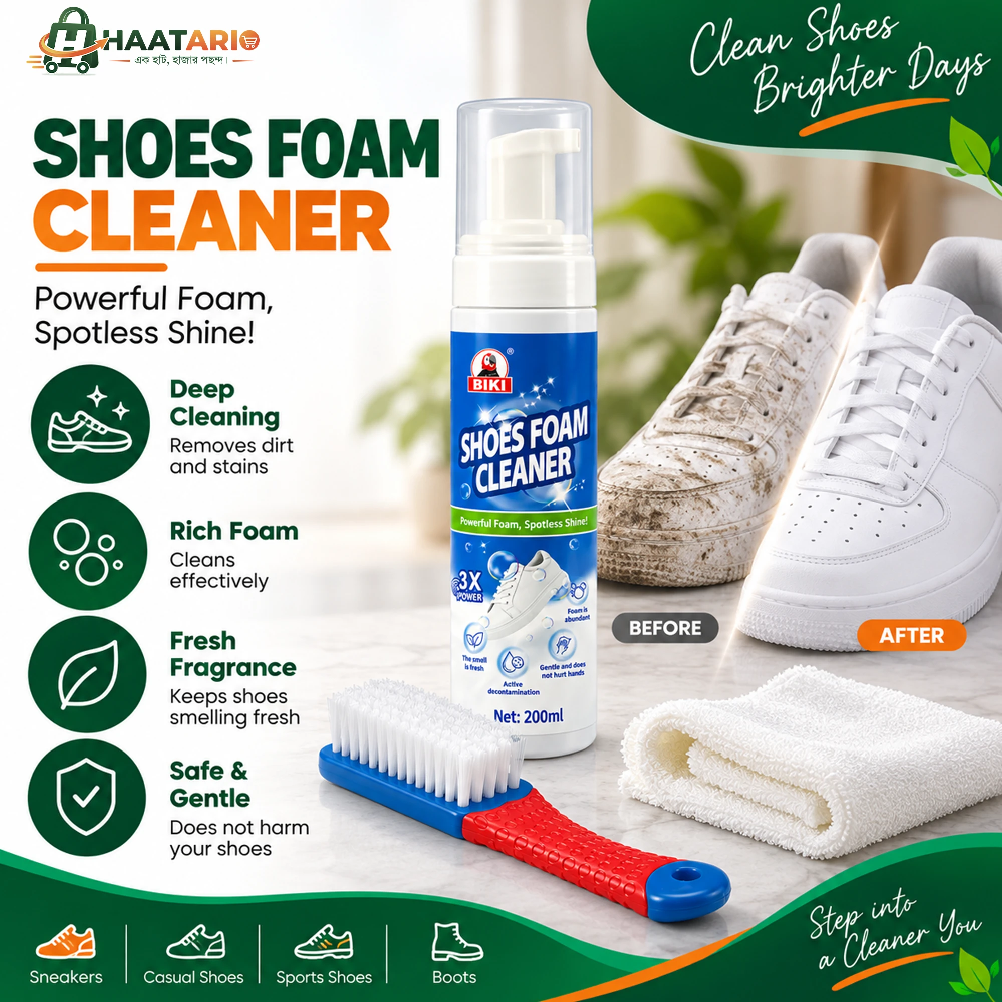 Shoe Cleaner Foam 200ml | White Shoe Cleaning Kit with Brush & Towel - Image 2