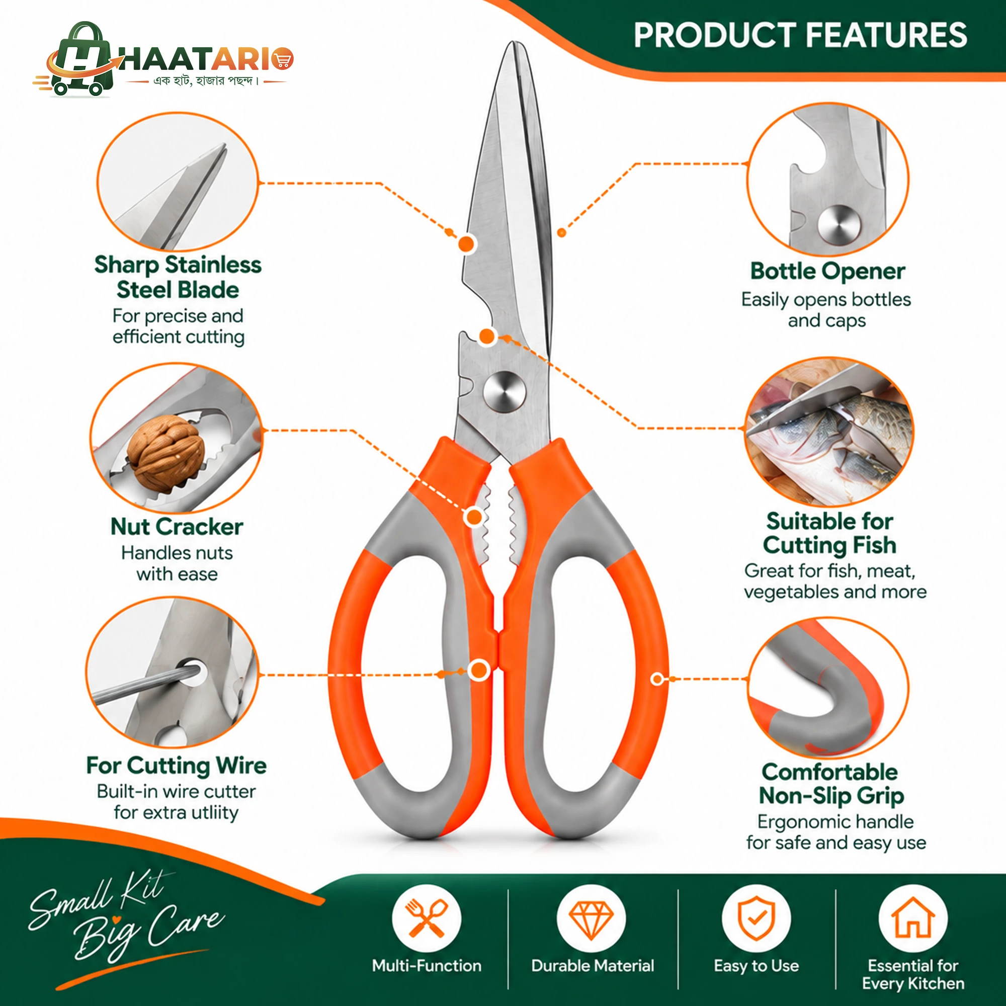 Stainless Steel Kitchen Scissors for Fish & Food Cutting | Heavy Duty - Image 3