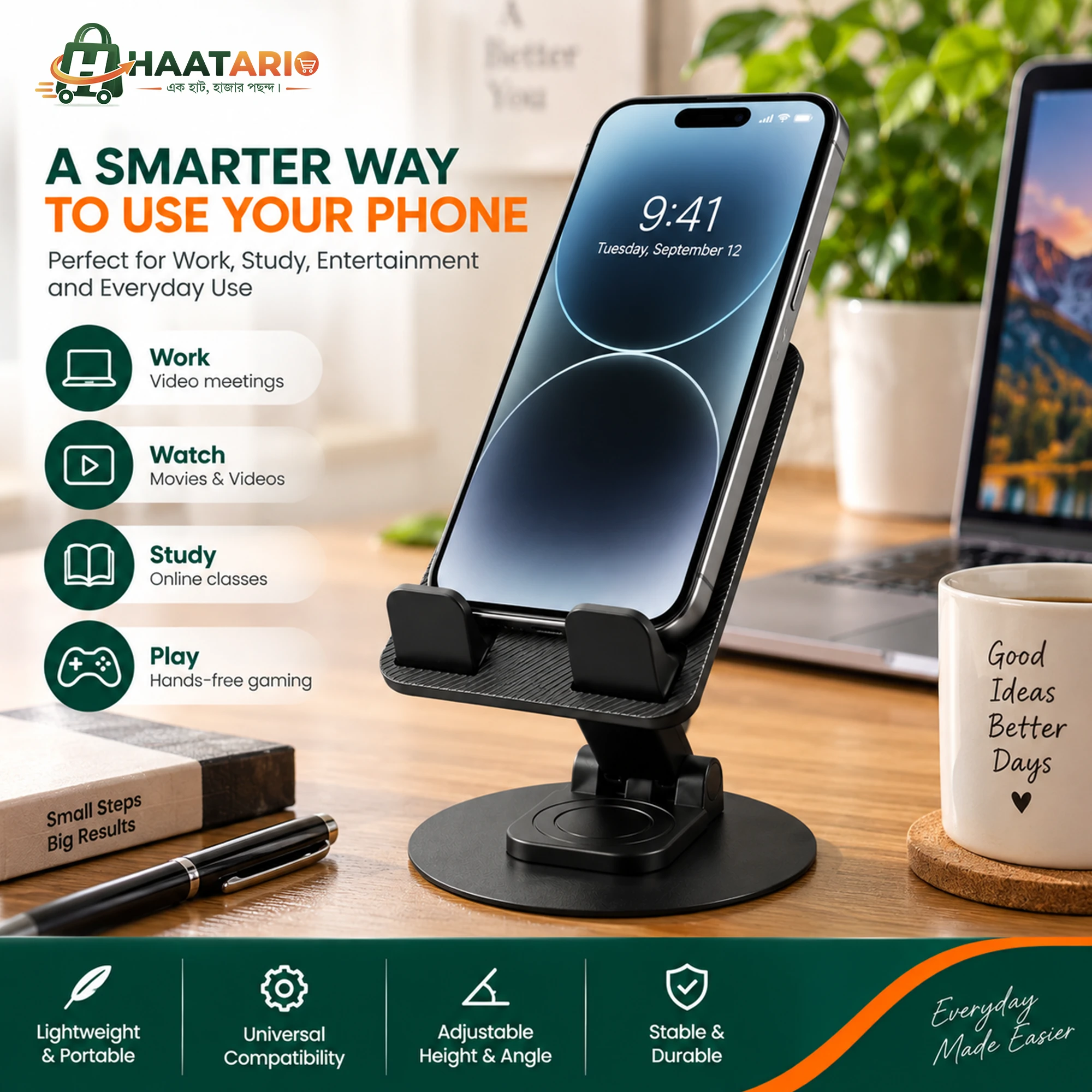 360° Adjustable Folding Phone & Tablet Stand | Aluminum Alloy - Image 3