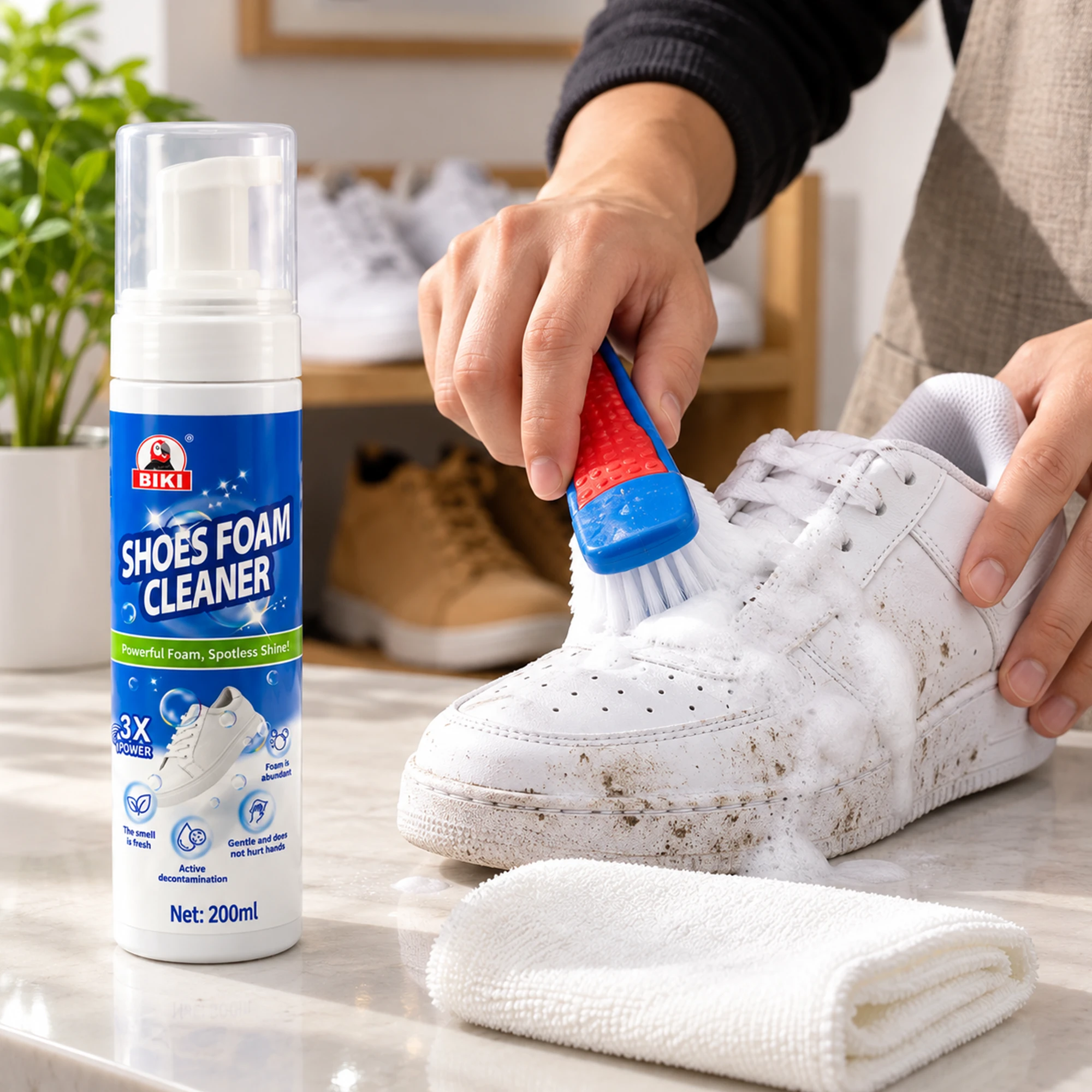 Shoe Cleaner Foam 200ml | White Shoe Cleaning Kit with Brush & Towel - Image 4