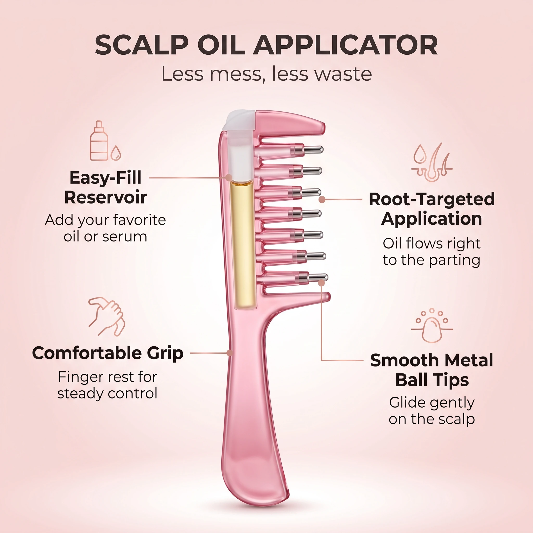 Hair Oil Applicator Comb with Crystal Ball Roller for Scalp Massage - Image 2