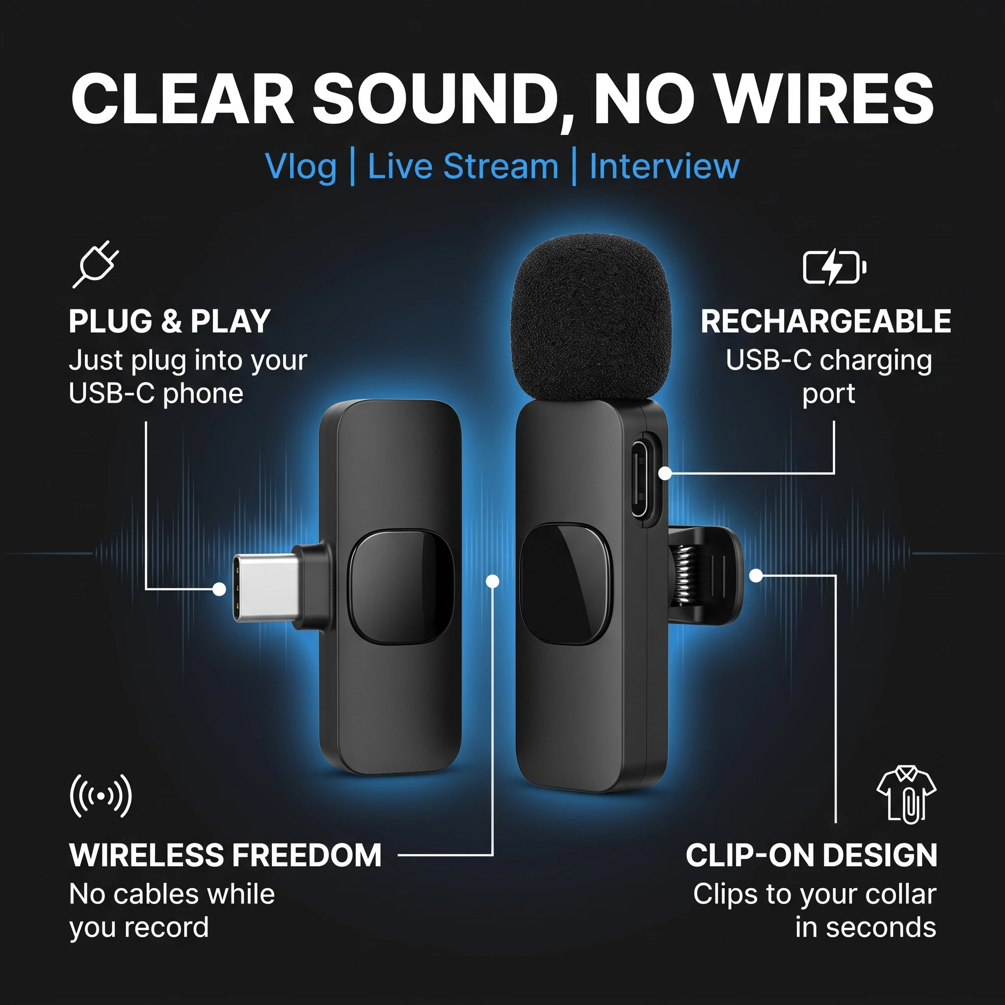 K9 Wireless Lavalier Microphone for Type-C Phones - Image 2