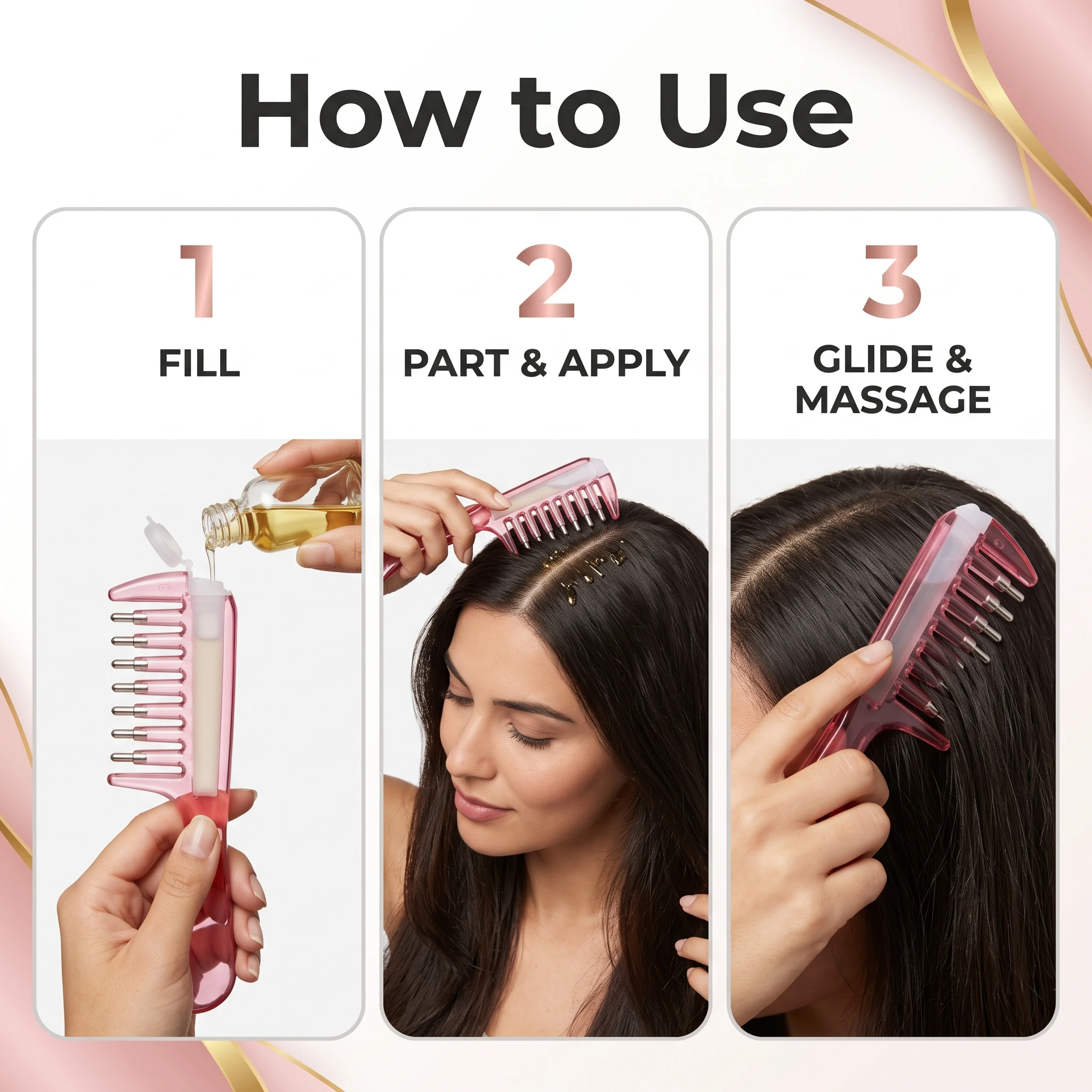 Hair Oil Applicator Comb with Crystal Ball Roller for Scalp Massage - Image 3