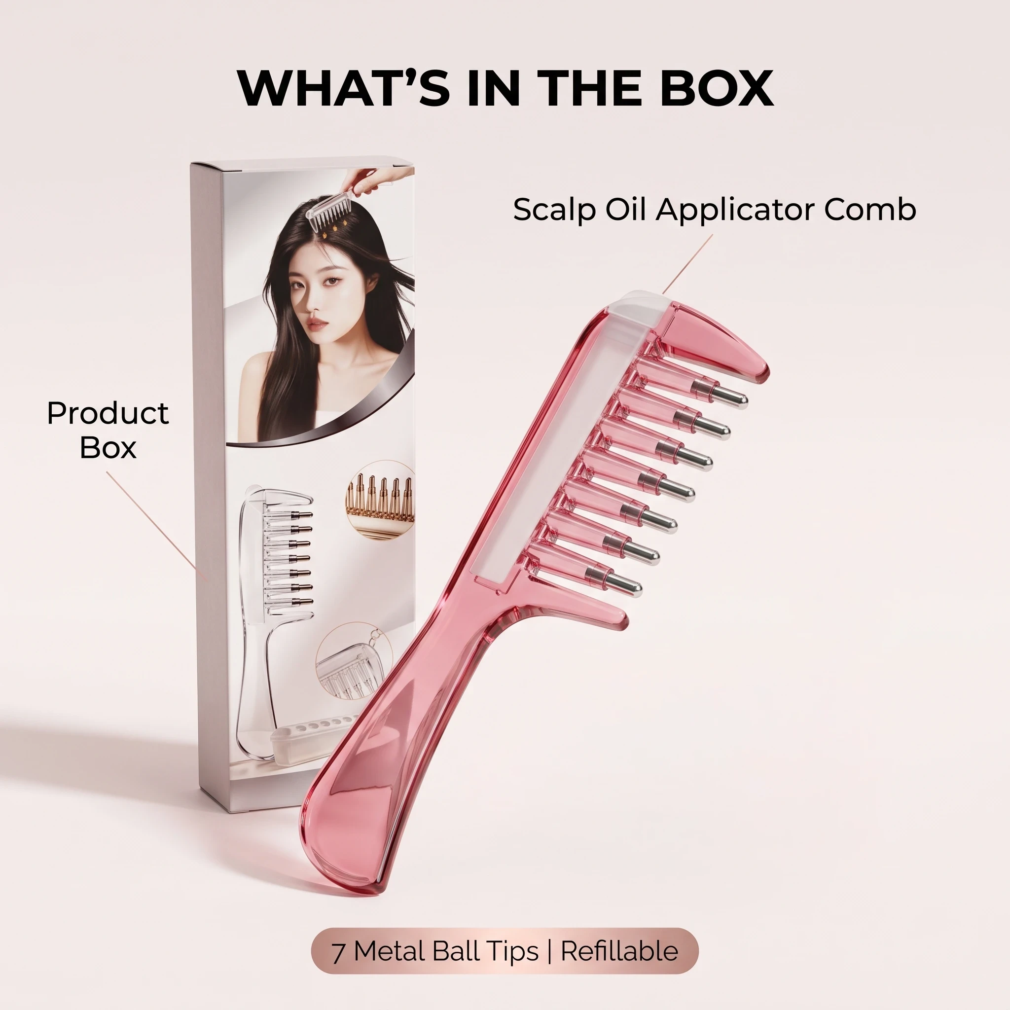 Hair Oil Applicator Comb with Crystal Ball Roller for Scalp Massage - Image 5