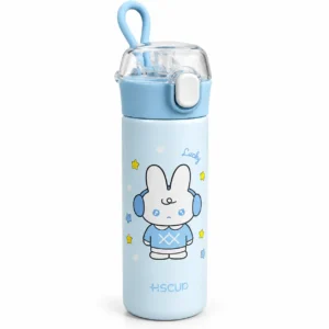 Cute Cartoon Stainless Steel Vacuum Flask with Straw & Handle - 500ml