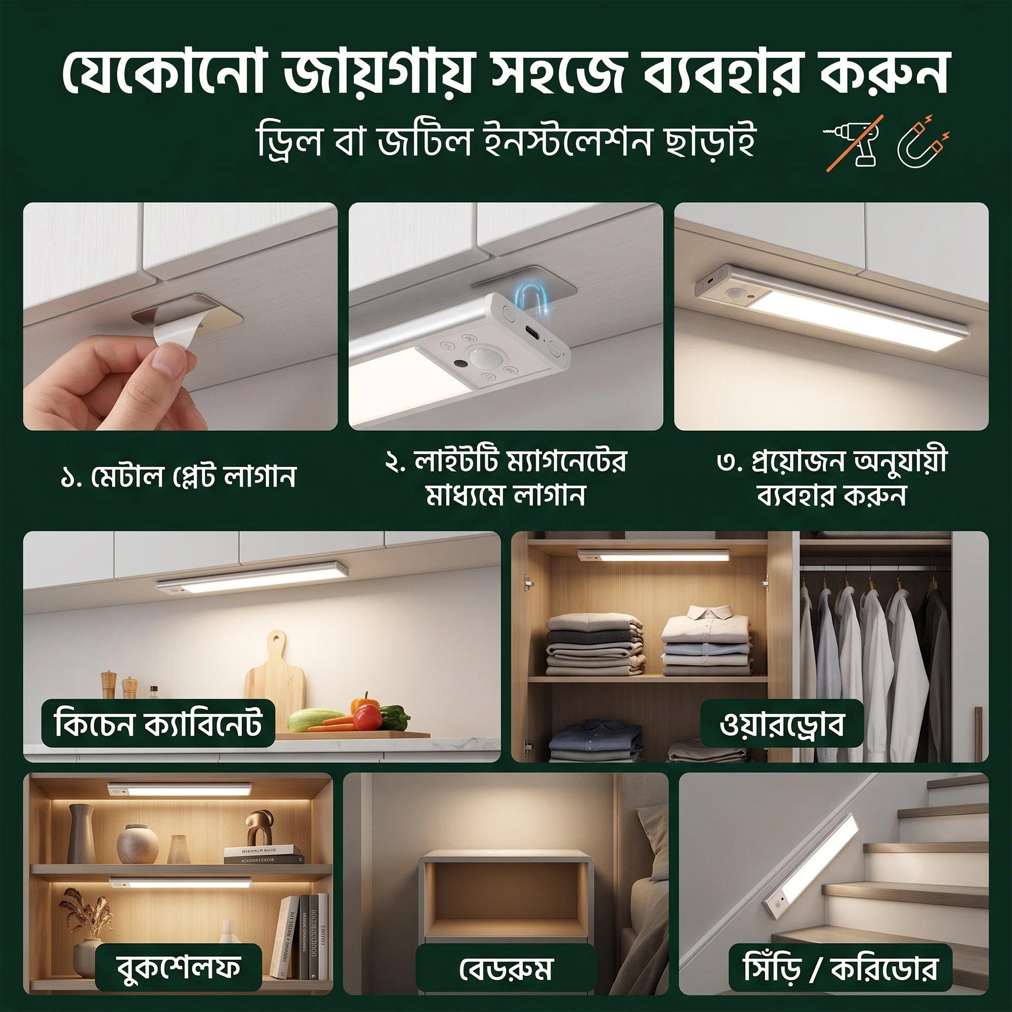 30cm Motion Sensor Cabinet Light – Rechargeable LED Light - Image 5